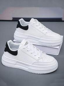 男士时尚休闲运动厚底鞋，四季防滑白鞋，新潮流滑板鞋，适合户外活动 - 白色 - 查看 5