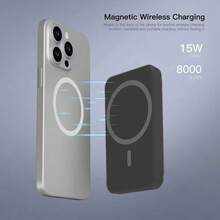 Magnetic Wireless Power Bank, 8000mAh, Dual Type-C Cable, Wired Fast Charging, Front And Rear Lighting, Stepless Brightness Adjustment, Perfect For Selfies, Photos, And Travel - Black - View 2