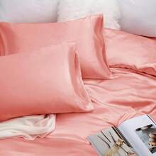 Silky Soft Pink Twin XL Satin Bed Sheets Set, 1 Deep Pocket Fitted Sheet + 1 Flat Sheet + 1 Pillowcase,  In 2025 - Blush Pink - 查看 5