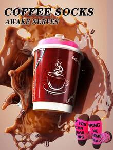 1 par de nuevos y curiosos calcetines de media caña multicolor tipo café en caja de regalo, nuevos calcetines deportivos unisex de otoño/invierno 2025, con diseño inspirado en alimentos, de tejido de punto, largos y gruesos, suaves y cómodos