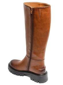 Modern Style Smooth Leather Or Suede Over-The-Knee Boots With Grooved Sole And Zipper Closure - Camel - View 3
