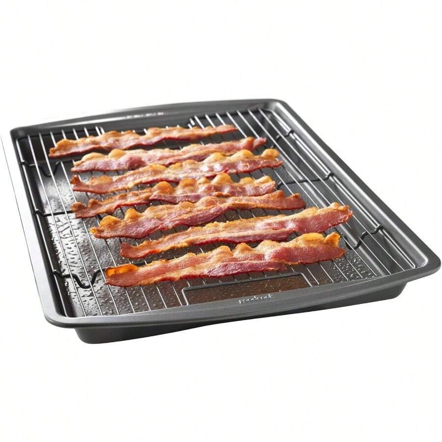 GoodCook 15 X 10.5 Nonstick Carbon Steel Baking Pan And Raised Wire Rack Pizza Crisper Crispy Bacon Multipurpose Cooking Sheet Pan Cooling Rack Kitchen Cookware Set Dishwasher