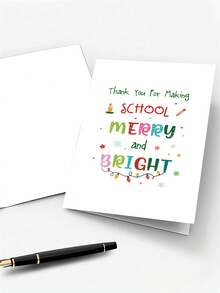 圣诞快乐，教师感谢卡——完美的年终祝福，感谢老师，学生的节日课堂礼物 - 彩色 - 查看 6