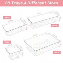 28 PCS Clear Plastic Drawer Organiser Set 4 Sizes Makeup Organisers NonSlip Storage Containers For Makeup Jewelry Bedroom Bathroom Kitchen Gadgets Utensils And Office