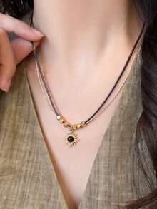 1 pieza Collar con colgante de ojo de tigre vintage, joyería de mujer con capas de colores otoñales/invernales, accesorio retro casual