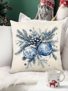 1 Stück blauer Weihnachtsball Tischläufer, Weihnachtsbaum Leinen-ähnlicher Tischläufer, 1 Stück Tischläufer, 4 Stücke Tischsets, 1 Stück Kissenbezug, 3 Produkte erhältlich, saisonale Innen-/Außendekoration für Zuhause, Winterdekoration für Zuhause, Weihnachtsdekoration, Weihnachtszimmer Dekoration, Weihnachtsparty Dekoration - Verschiedenfarbig - Übersicht 8