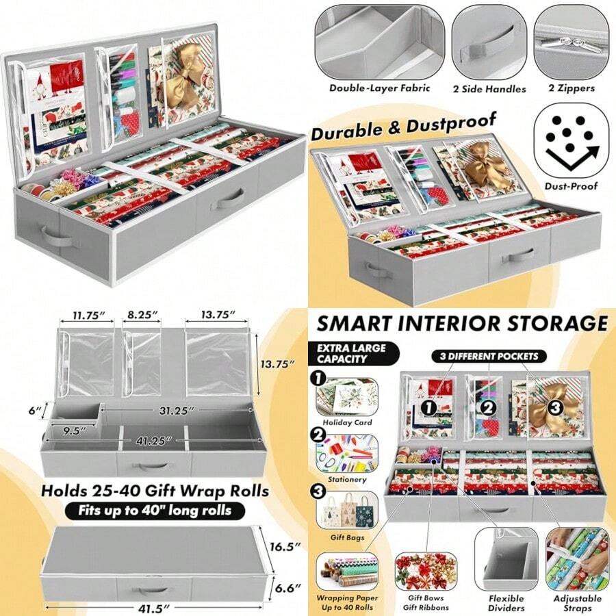 Simple Houseware Wrapping Paper Storage Organiser Grey