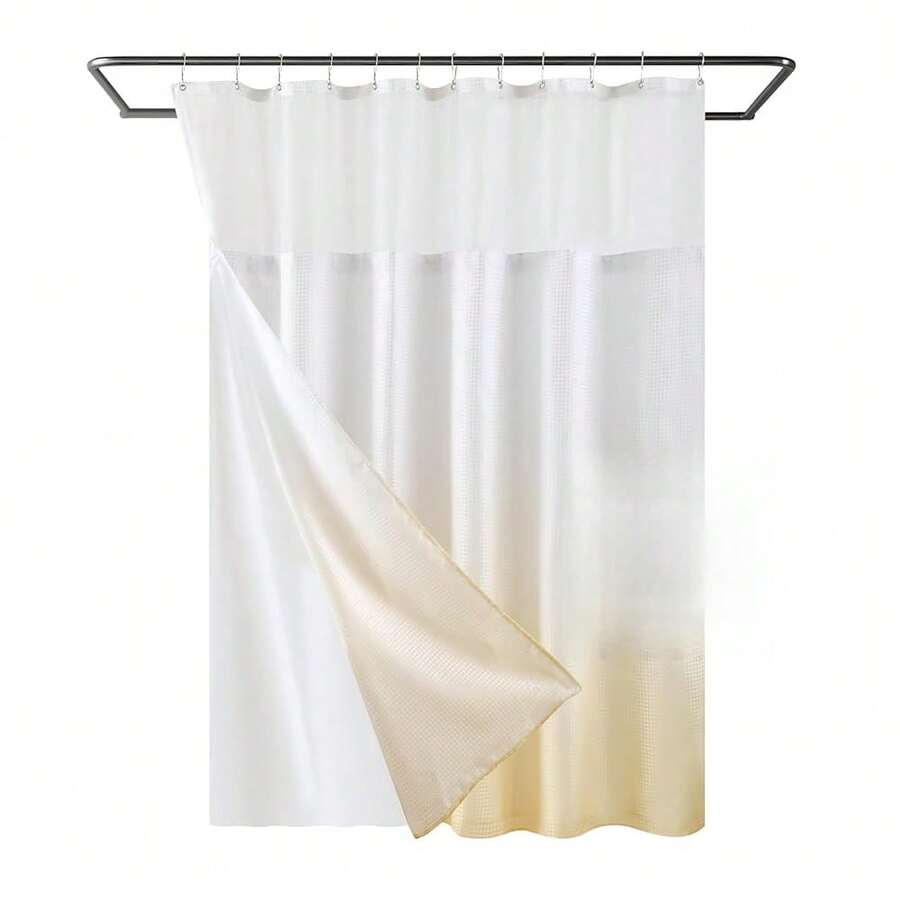 Waffle Weave Shower Curtain With Snap-In Fabric Liner Set, Hotel Style, Slub Textured Shower Curtain, 12 Metal Hooks Included, Waterproof Washable Heavyweight Fabric, Yellow, 72" W X 72" H{"Color_name":"WaffleYellow","Size_name":"72\"Wx72\"L(Packof1)"} - 多色29 - 查看 1