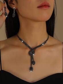 1pc Necklace + 1 Pair Earrings Women Jewelry Set, Geometric Pattern, Suitable For Daily, Date, Party, Bride, Wedding