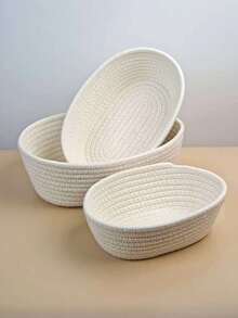 1Set/3Pcs Pink Rope Woven Storage Basket, Simple Home Decoration, Open Storage Basket, Suitable For Family Bedrooms, Living Rooms, Cosmetics, Snacks, Toys, Miscellaneous Items, Classified Storage, Can Be Used As Holiday Gifts, Suitable As Children's Gifts For Valentine's Day Decoration - White - View 4