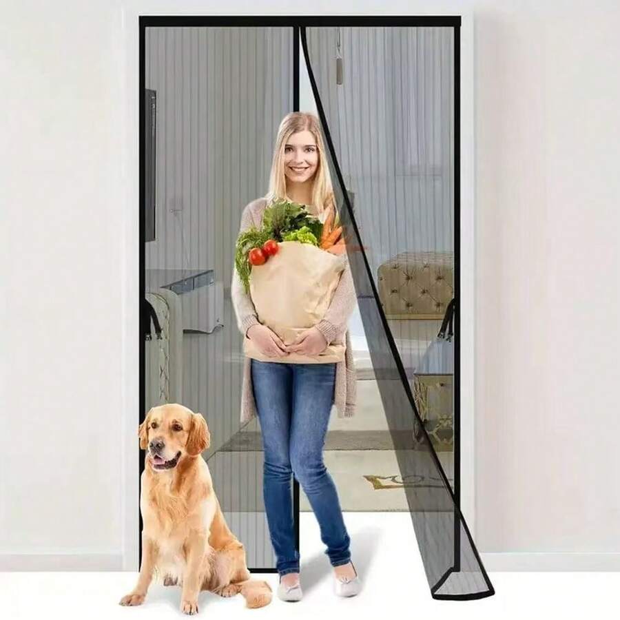 90*210CM Cortina anti mosquitos, red de malla magnética de verano antiinsectos, con cierre automático, pantalla para puerta, pantalla de cocina, envío directo - Negro - Ver 1