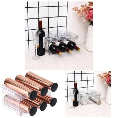2 Pack Stackable Wine And Bottle Holder - Standing Fridge Wine Bottle Organizers Plastic Bottle Holder Cabinet, Refrigerator, Pantry, Kitchen Countertops, Holds 8 Bottles