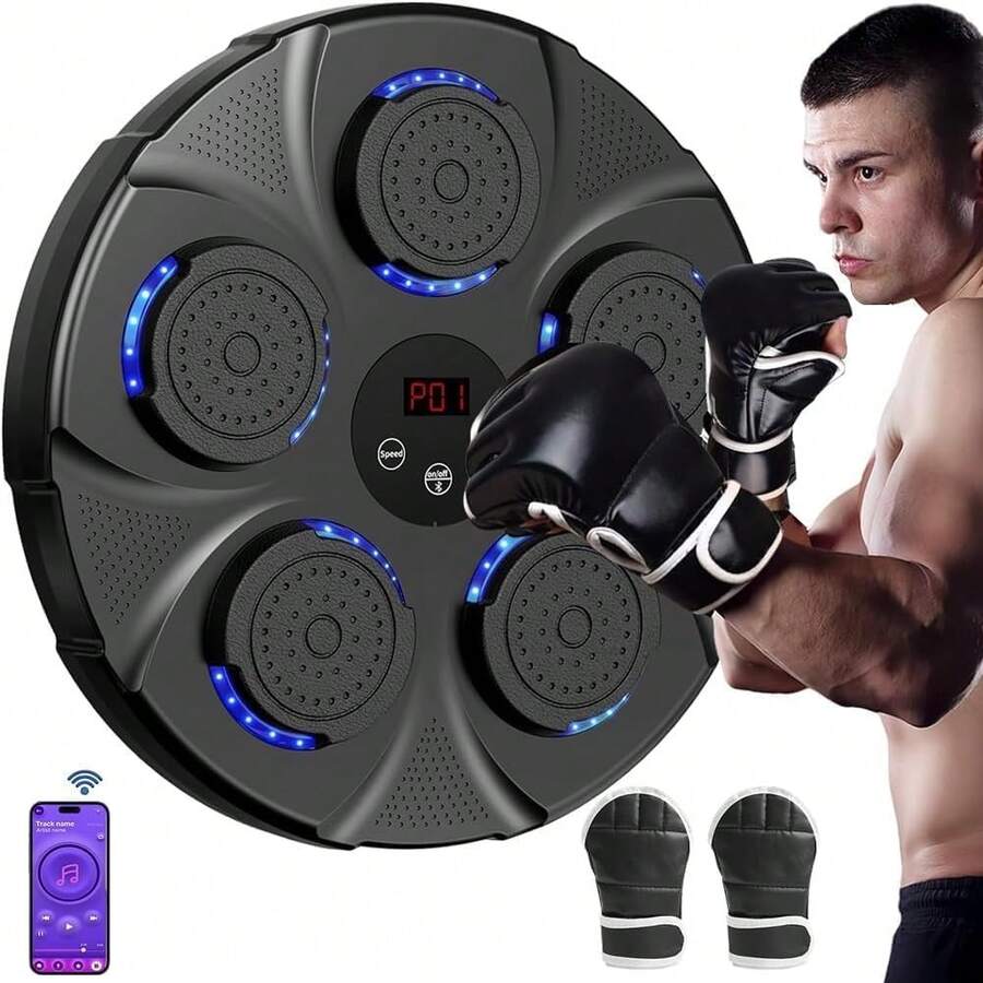 Máquina de Boxeo Montado en La Pared, Equipo de Boxeo de Música Montado en La Pared con Guante de Boxeo, Máquina de Boxeo Musical Inteligente, Objetivo de Pared de Boxeo Recargable - Máquina de Boxeo+Guante de Boxeo - Ver 1