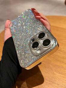 Luxury Shiny Sequin Silver Phone Case Compatible With Iphone 17 Pro Max/17 Pro/17 Air/17/16e, Full Coverage Anti-Drop, Minimalist Acrylic Hard Shell - Silver-for IPhone 17 Series - View 5