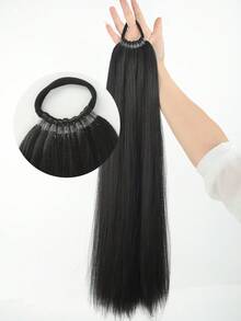 马尾辫延长带发带 18~32 英寸长黑色合成直发辫子马尾辫 DIY 编织适合女性女孩日常派对角色扮演