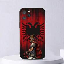 Custodia per telefono con bandiera albanese di Skanderbeg, compatibile con 16, 15, 14, 13, 12, 11, Plus, Pro Max, XS, X, XR, SE, Mini, 8, 7, in morbido silicone nero. Custodia compatibile anche con i modelli Galaxy S17 Pro, S17 Pro Max, S17.