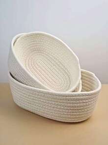 1Set/3Pcs Pink Rope Woven Storage Basket, Simple Home Decoration, Open Storage Basket, Suitable For Family Bedrooms, Living Rooms, Cosmetics, Snacks, Toys, Miscellaneous Items, Classified Storage, Can Be Used As Holiday Gifts, Suitable As Children's Gifts For Valentine's Day Decoration - White - View 5