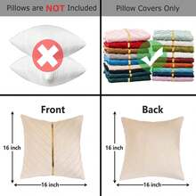 Navy Blue Velvet Throw Pillow Covers 18 X 18 Inch Pack Of 2 With Gold Leather Decor For Couch, Luxury Modern Pillowcases For Living Room, Bedroom Sofa Cushion Bed - Cream White - 查看 2