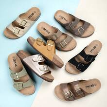 GETAC CHANCLAS MUJER, SANDALIAS HOMBRE con Plantilla de corcho Suela Antiderrapante EVA PANTUNFLAS Unisex, Broche hebilla con Correas ajustables Cómodas estilo casuales playa. - Gris pardo - Ver 6