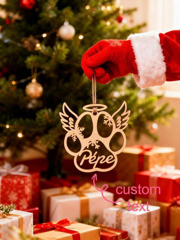 Decoración personalizada de pata de madera con alas, conmemoración de mascota de madera con texto personalizado y huella de pata con alas, estilo clásico, 9 cm/3.54 pulgadas x 9 cm/3.54 pulgadas, adecuado para decoración de Navidad y Acción de Gracias, regalo navideño festivo para conmemorar a una mascota querida.