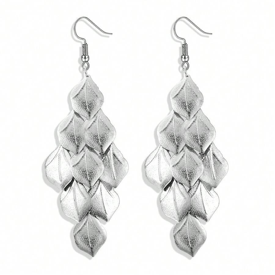 FIBO STEEL Acrylic Petal Earrings For Women Red Statement Earrings Dangle Rhombic Boho Flower Lime Green Orange Rose Big Bold Colorful Costume Jewelry Long Drop Dangle Earrings{"Color_name":"Silver"} - 銀 - 查看 1