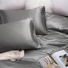 Silky Soft Pink Twin XL Satin Bed Sheets Set, 1 Deep Pocket Fitted Sheet + 1 Flat Sheet + 1 Pillowcase,  In 2025 - 迷霧灰 - 查看 5