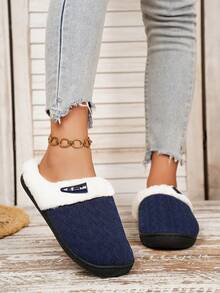 1 par de cómodas y elegantes zapatillas de casa de punto antideslizantes para adolescentes, para otoño/invierno