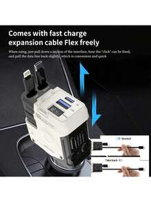 1 pieza Cargador de coche súper rápido, Adaptador de carga de 3 en 1 con pantalla mecánica, 4 en 1 encendedor de cigarrillos (2 estilos aleatorios) - Unitalla - Ver 6