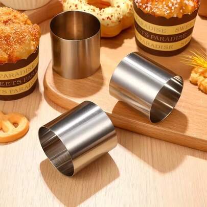 1pc/3pcs Stainless Steel Round Cake Ring Mold, Multifunctional Mini Cake Ring, Sushi Ring/Pastry Ring/Mousse Dessert Ring, Kitchen Baking Cutting Tool Baking Mold