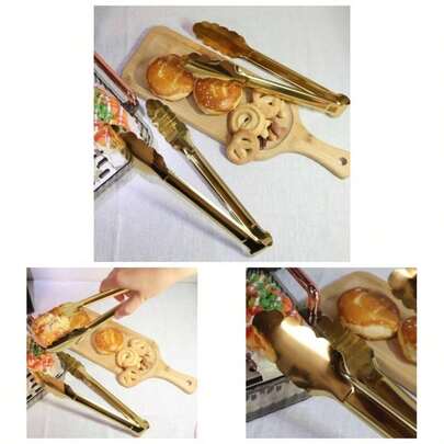 2 Pack 9 Inch Serving Tongs, Gold Salad Buffet Tongs, Stainless Steel Serving Utensils