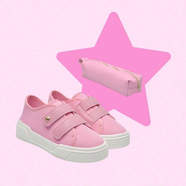 Kit Tênis e Estojo Feminino Infantil Menina Tênis Confortável Estojo Lindo e Moderno Acabamento Perfeito