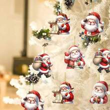 5 Stück Weihnachtsmann Ornamente Dekoration zum Aufhängen, 2D flache Acryl Hänge-Feiertags-Ornamente, Weihnachtsbaum Hänge-Ornamente Weihnachtsdekoration, Feiertags-Party Geschenke, Winter Feiertags-Dekorationen, Weihnachtsdekoration Zuhause, Raumdekoration, Wohnzimmer Dekoration, Klassenzimmer Dekoration, Schlafzimmer Dekoration und Weihnachtsparty Dekoration