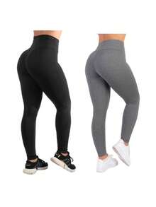Kit 2 Women's Thermal Plush Flannel Leg Pants Winter Gym - 1 BLACK + 1 BROWN - View 3