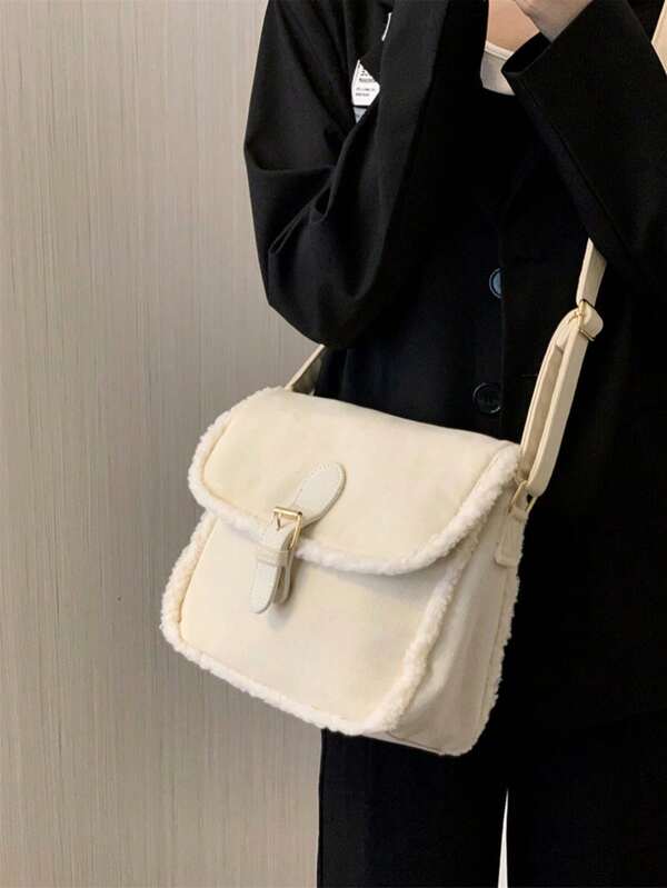 Plush Corduroy Fuzzy Small Square Bag, Large Capacity Women's Crossbody Bag, Furry Handbag Suitable For Autumn/Winter Fluffy Bag Going Out