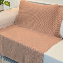 Knitted Blanket Sofa Armchair 150x100cm Siena Decor Living Room - Nude - View 1