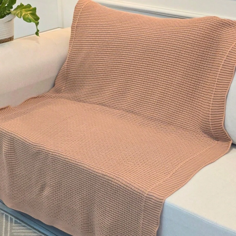 Knitted Blanket Sofa Armchair 150x100cm Siena Decor Living Room - Nude - View 1