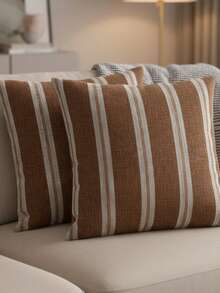 Set Of 2 Decorative Pillow Covers 45x45cm Rustic Linen Style - Camel - Ver 3