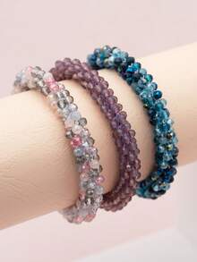 Esbbela Set de 3 pulseras Festival Gift, pulseras de cuentas, cristal artificial, apilables, elásticas, para mujeres de 6.5-8 pulgadas, para uso diario y vacaciones - vistoso - Ver 23