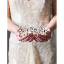 Chargances Handmade Bridal Wedding Crown Leaf Headband Women Leaf Tiara Headpiece Weeding Hair Accessories Leaf Headpiece Jewelry For Women And Girls(Silver){"Color_name":"Silver"} - Silver - View 4