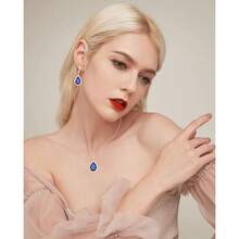 Women Jewelry Set Silver/Gold Plated Teardrop Pendant Necklace Dangle Drop Earrings Dangling Sets Birthstone Crystals Rhinestone,Birthday Anniversary Wedding Mother's Day Gifts For Women{"Color_name":"09.September-RoseGoldPlated|Sapphire"} - 09.九月-鍍玫瑰金|藍寶石 - 查看 1