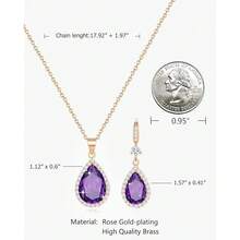 Women Jewelry Set Silver/Gold Plated Teardrop Pendant Necklace Dangle Drop Earrings Dangling Sets Birthstone Crystals Rhinestone,Birthday Anniversary Wedding Mother's Day Gifts For Women{"Color_name":"06.June-RoseGoldPlated|AlexandritePurple"} - 06.六月-鍍玫瑰金|紫翠玉紫 - 查看 2