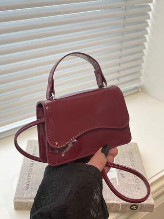 Fashionable Glossy Lacquered Leather Minimalist Macaron Color Mini Shoulder Bag For Women, Casual Niche Design Sweet Commuter Bag