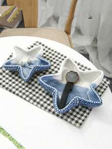 1pc Decorative Ceramic Jewelry Tray, Seashell, Starfish Shaped Trinket Dish, Ceramic Ring Earring Holder, Ocean Theme Decor Dish For Rings, Earrings, Necklaces, Bracelets, Watches, Keys, Bathroom, Bedroom, Office Accessories, Home Decor