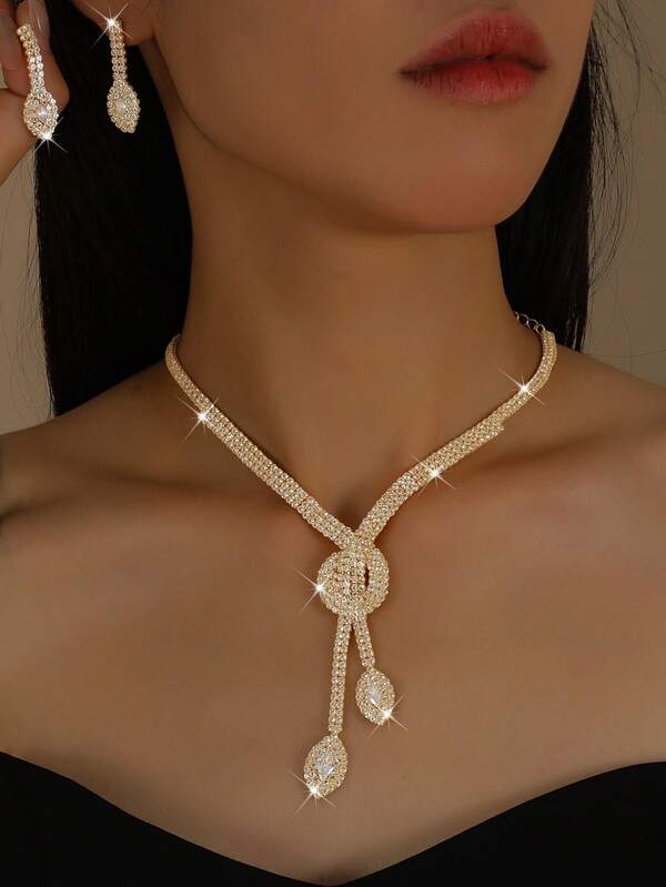 1pc Necklace + 1 Pair Earrings Women Jewelry Set, Geometric Pattern, Suitable For Daily, Date, Party, Bride, Wedding