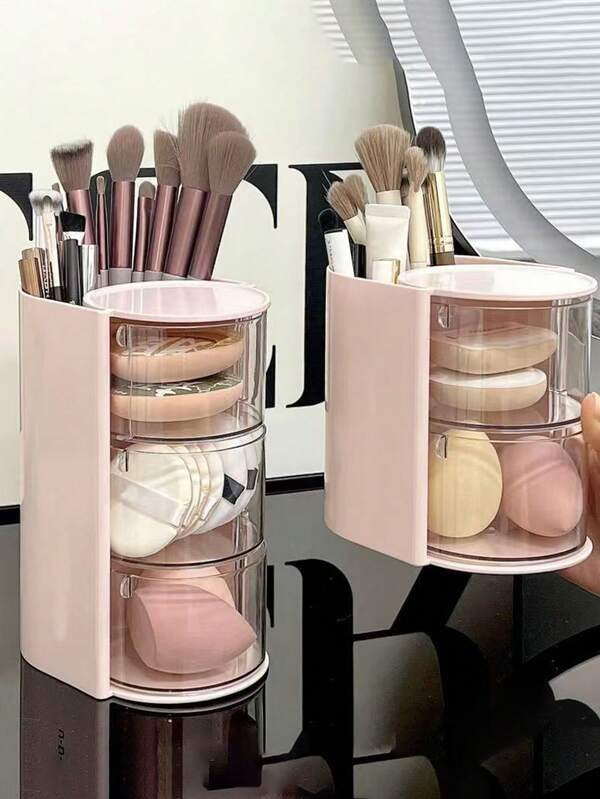 1pc Multi-Layer Rotating Separation Storage Box, Hair Clips, Ties, Combs Organizer Box, Children's Hair Accessories Display Box, Dust-Proof Storage Box, Combs, Glasses, Makeup Brushes Multi-Function Compartment, Simple And Practical PET Material Hair Accessories Box, Children's Daily And Birthday Gift Box, Makeup Sponge Organizer