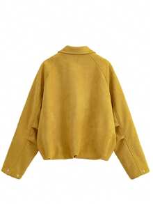 Chaqueta bomber casual de manga raglán con cuello, de unicolor, con bolsillo y cremallera, y forro polar, para otoño/invierno