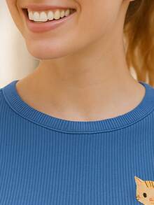 "Blusa mujer moda juvenil 2025 camiseta corta casual estampada algodón elástica cuello redondo manga corta ajustada combinable jeans shorts leggins outfit moderno verano primavera moda México" - Azul - Ver 4