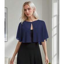 Women's Soft Chiffon Capelets Shawls And Wraps For Evening Wedding Cape Bole Cover Up{"Color_name":"Navy"} - Navy - View 3