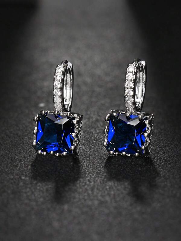 1 par de pendientes de circonita cúbica para mujeres, de estilo europeo moderno, con un diseño versátil y un elegante toque femenino, simple y elegante, adecuado como regalo. Disponible en blanco, verde, morado, azul real, rojo rosa, rosa y azul lago.