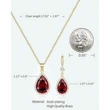 Women Jewelry Set Silver/Gold Plated Teardrop Pendant Necklace Dangle Drop Earrings Dangling Sets Birthstone Crystals Rhinestone,Birthday Anniversary Wedding Mother's Day Gifts For Women{"Color_name":"01.January-YellowGoldPlated|Garnet"} - 1月1日-黃金鍍層|石榴石 - 查看 2